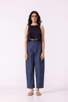 Katniss Blue Handwoven Denim Barrel Pants view 1