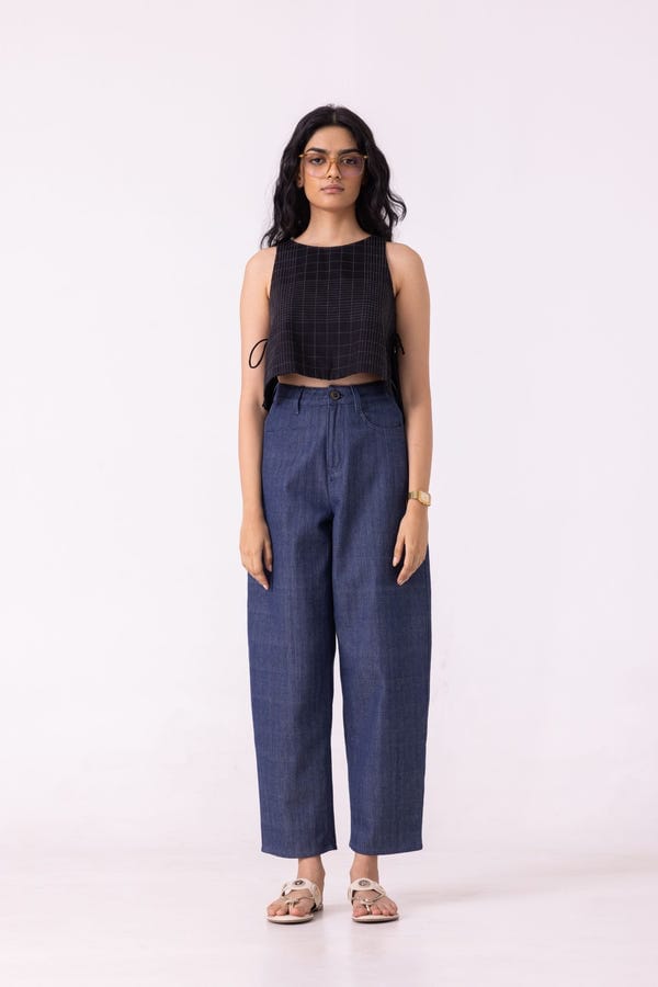 The Summer House — Katniss Blue Handwoven Denim Barrel Pants