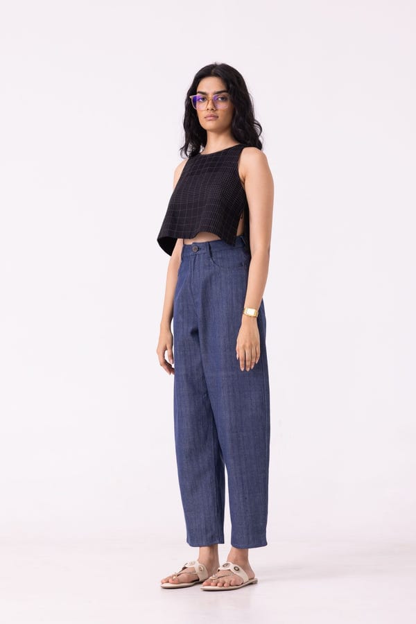 The Summer House — Katniss Blue Handwoven Denim Barrel Pants
