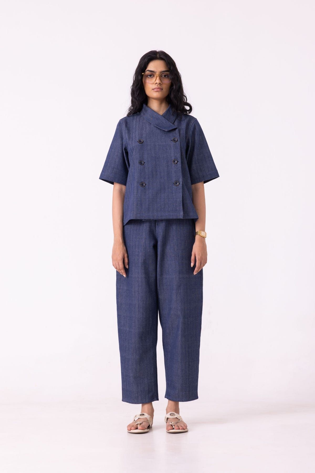 Katniss Blue Handwoven Denim Barrel Pants - image 3