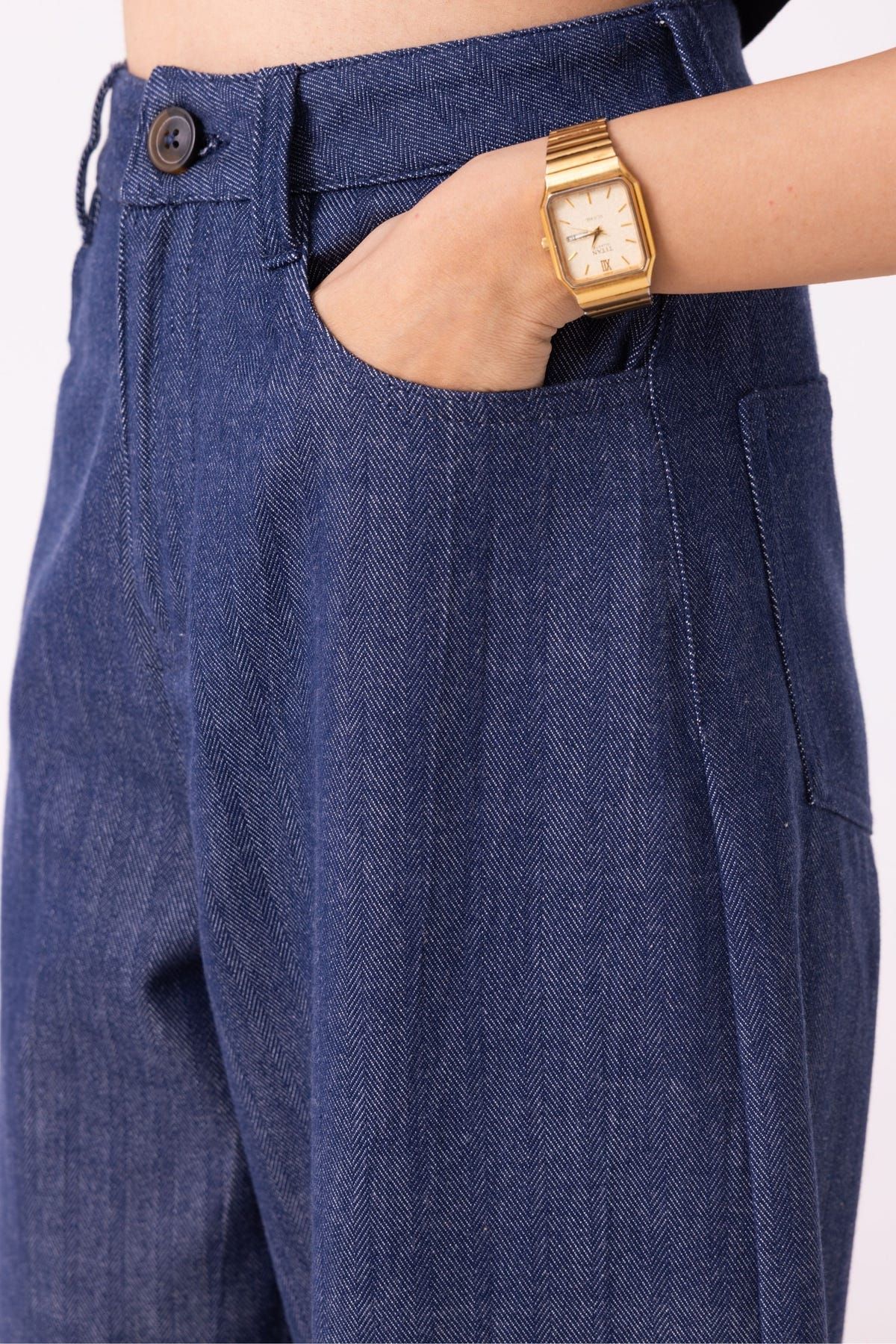 Katniss Blue Handwoven Denim Barrel Pants - image 5