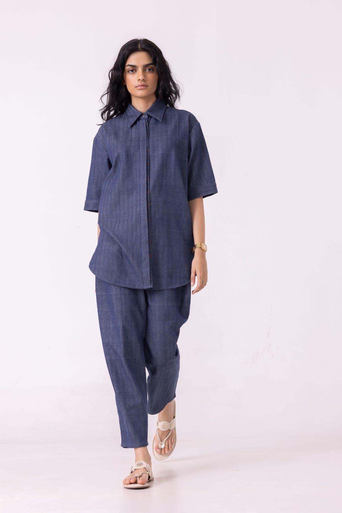 Katniss Blue Handwoven Denim Barrel Pants - image 7