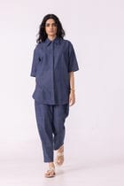 Katniss Blue Handwoven Denim Barrel Pants view 7
