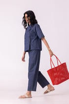 Katniss Blue Handwoven Denim Barrel Pants view 10