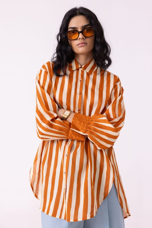 The Summer House — Tori Rust Striped Shirt