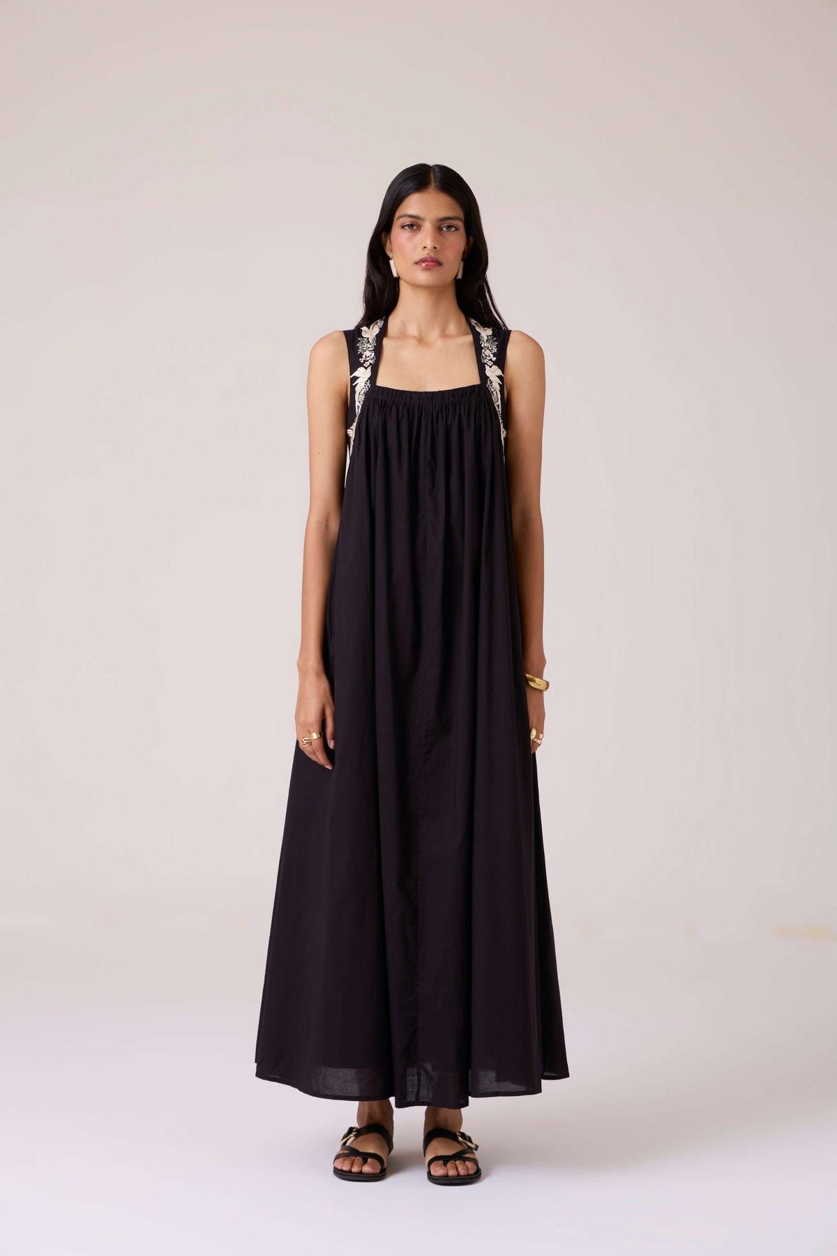 Themis Black Embroidered Dress - image 1