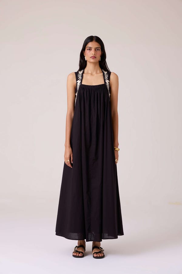The Summer House — Themis Black Embroidered Dress
