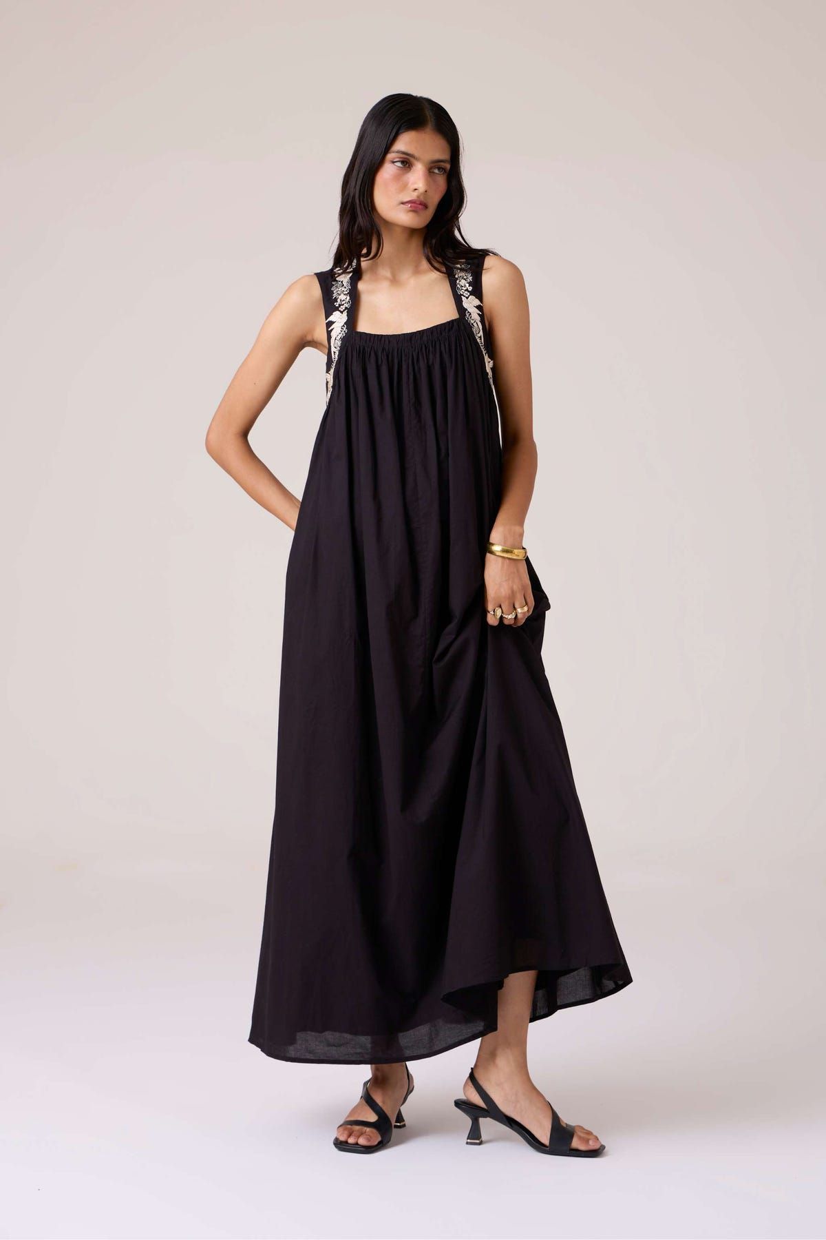 Themis Black Embroidered Dress - image 15