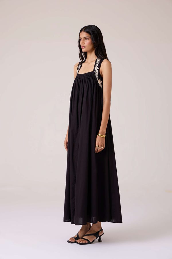 The Summer House — Themis Black Embroidered Dress