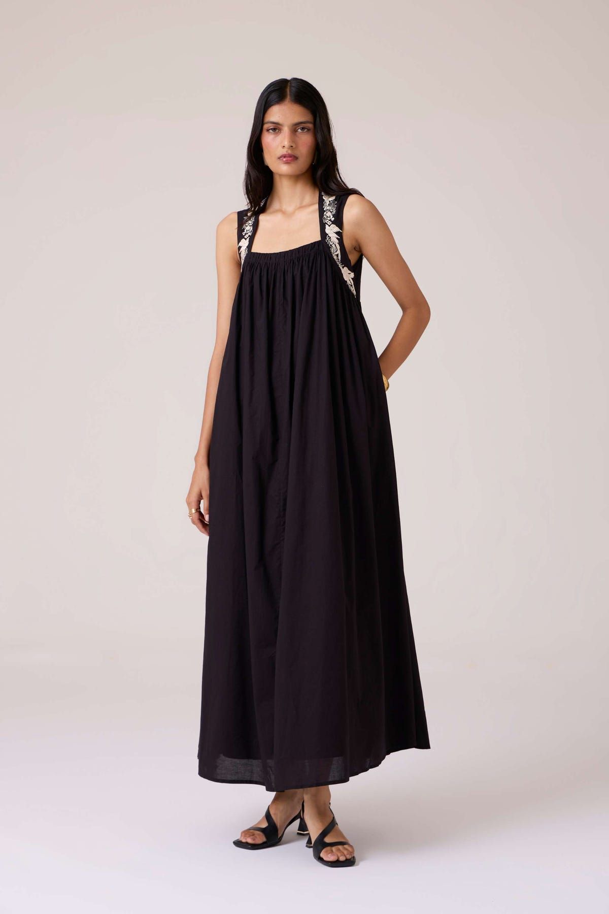 Themis Black Embroidered Dress - image 3