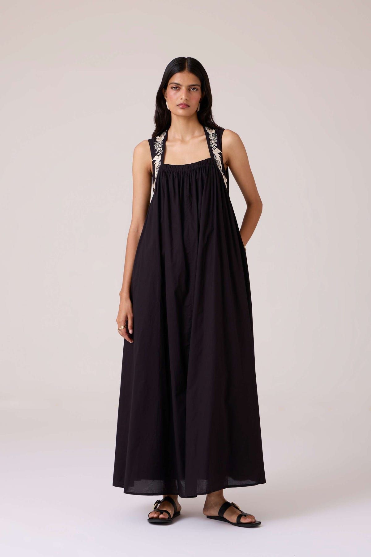 Themis Black Embroidered Dress - image 4