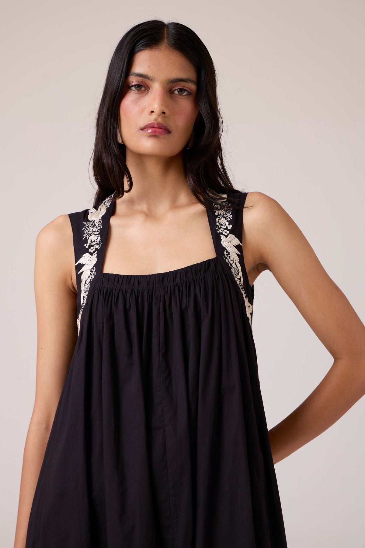 Themis Black Embroidered Dress - image 5