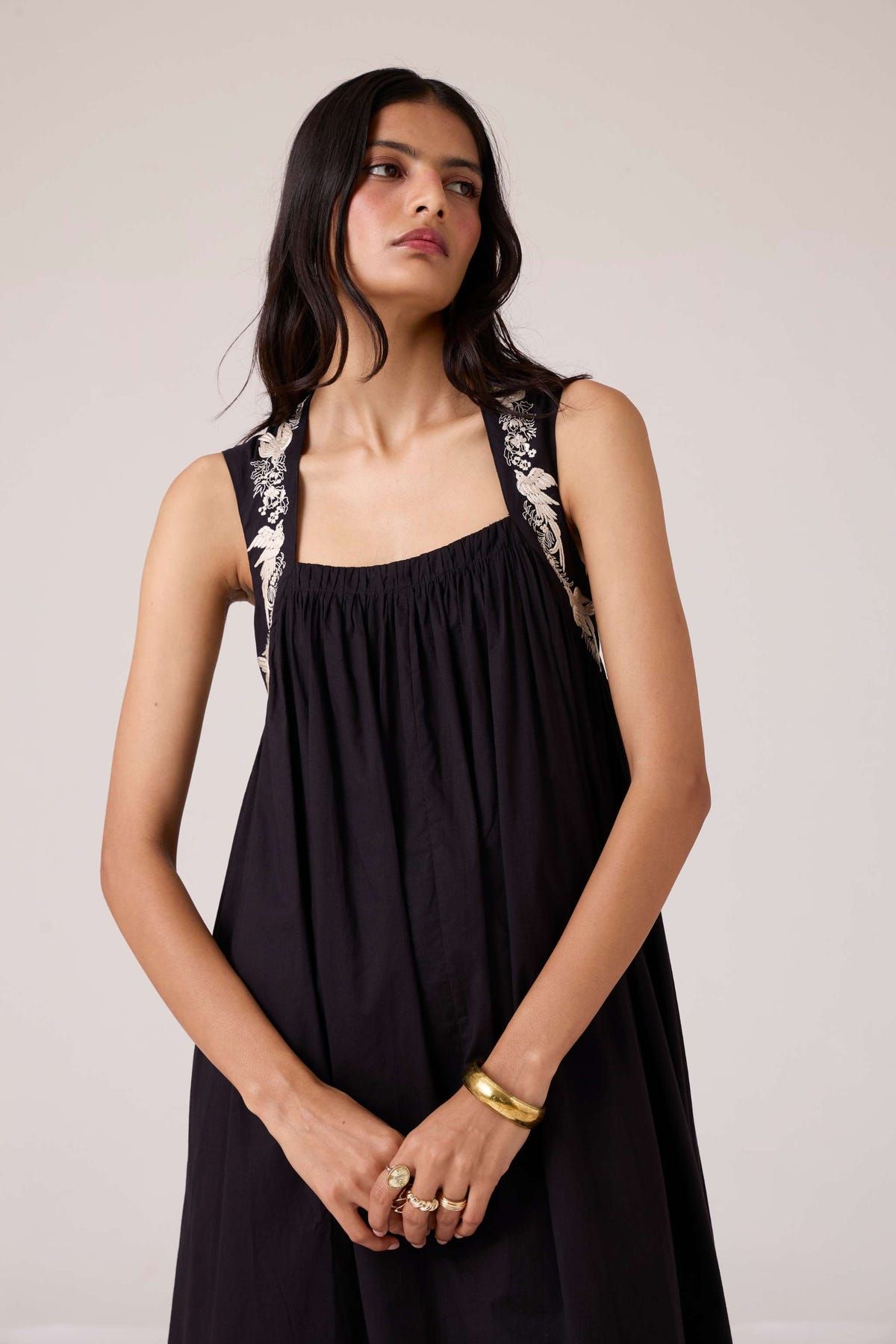 Themis Black Embroidered Dress - image 6