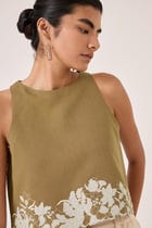 Asiri Olive Embroidered Top view 3