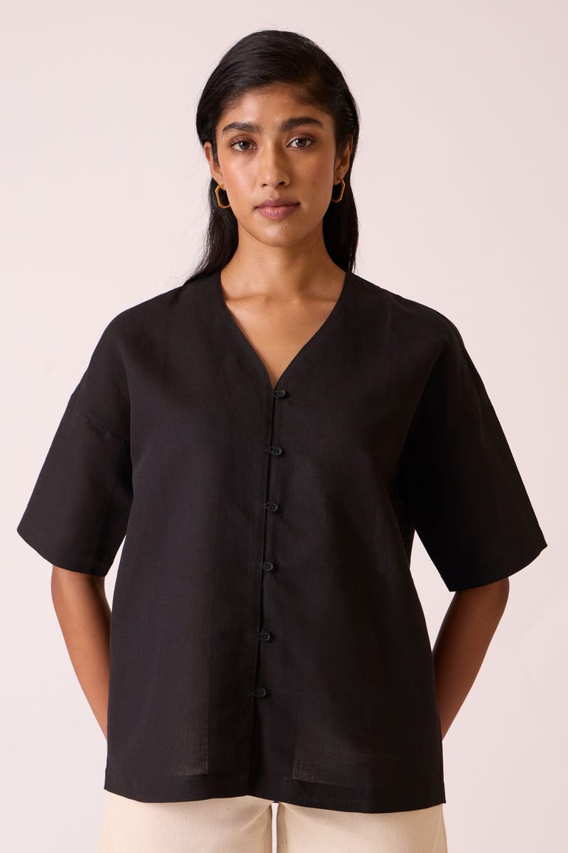 Yuko Black Linen Top