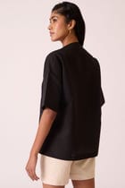 Yuko Black Linen Top view 4