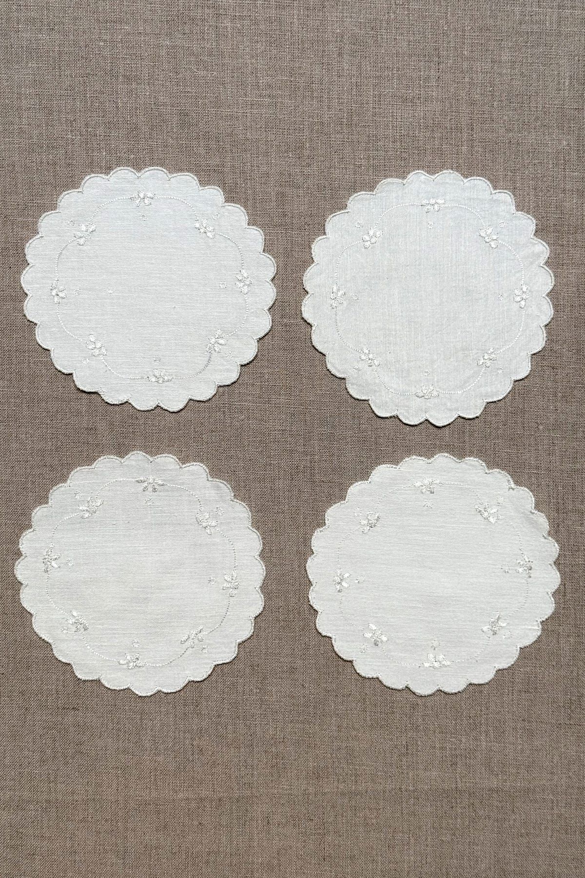 White Embroidered Cotton Coasters - Set of 2 - image 3