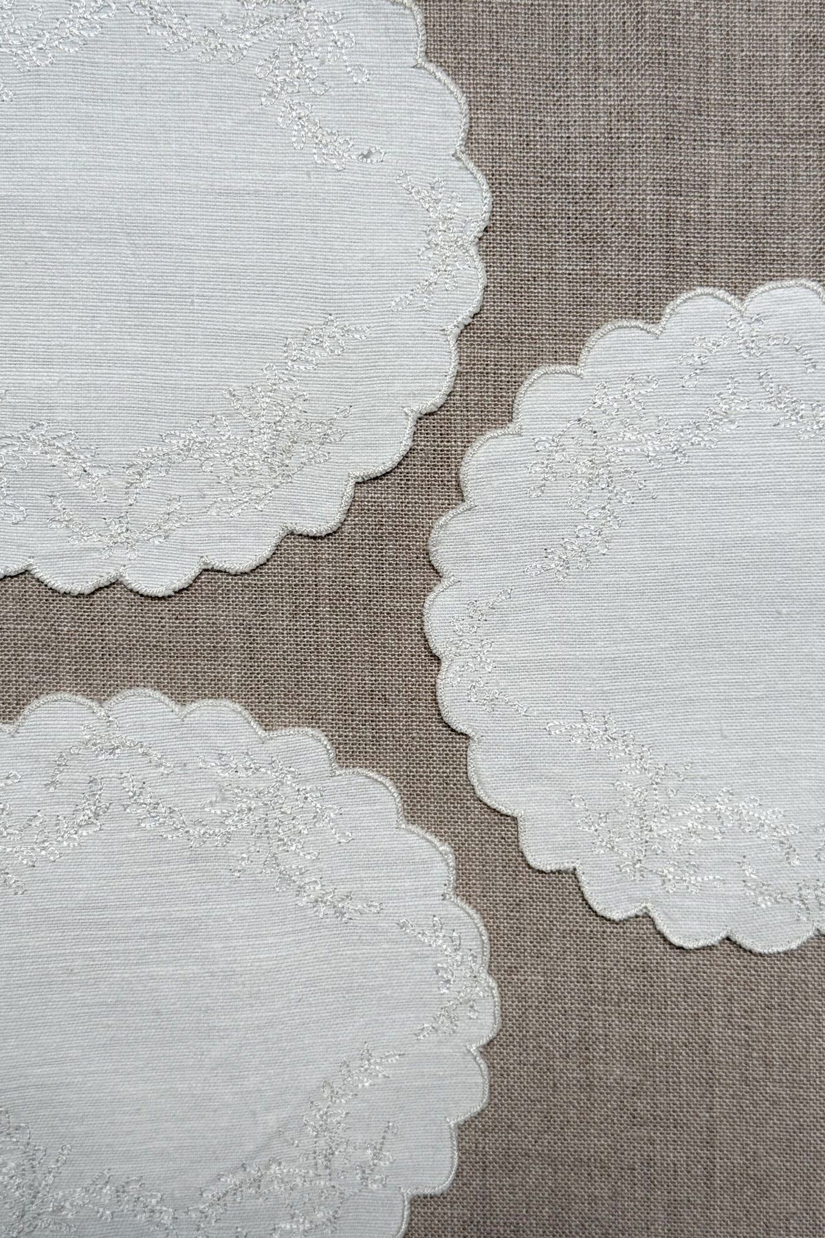 White Embroidered Cotton Coasters - Set of 2 - image 4