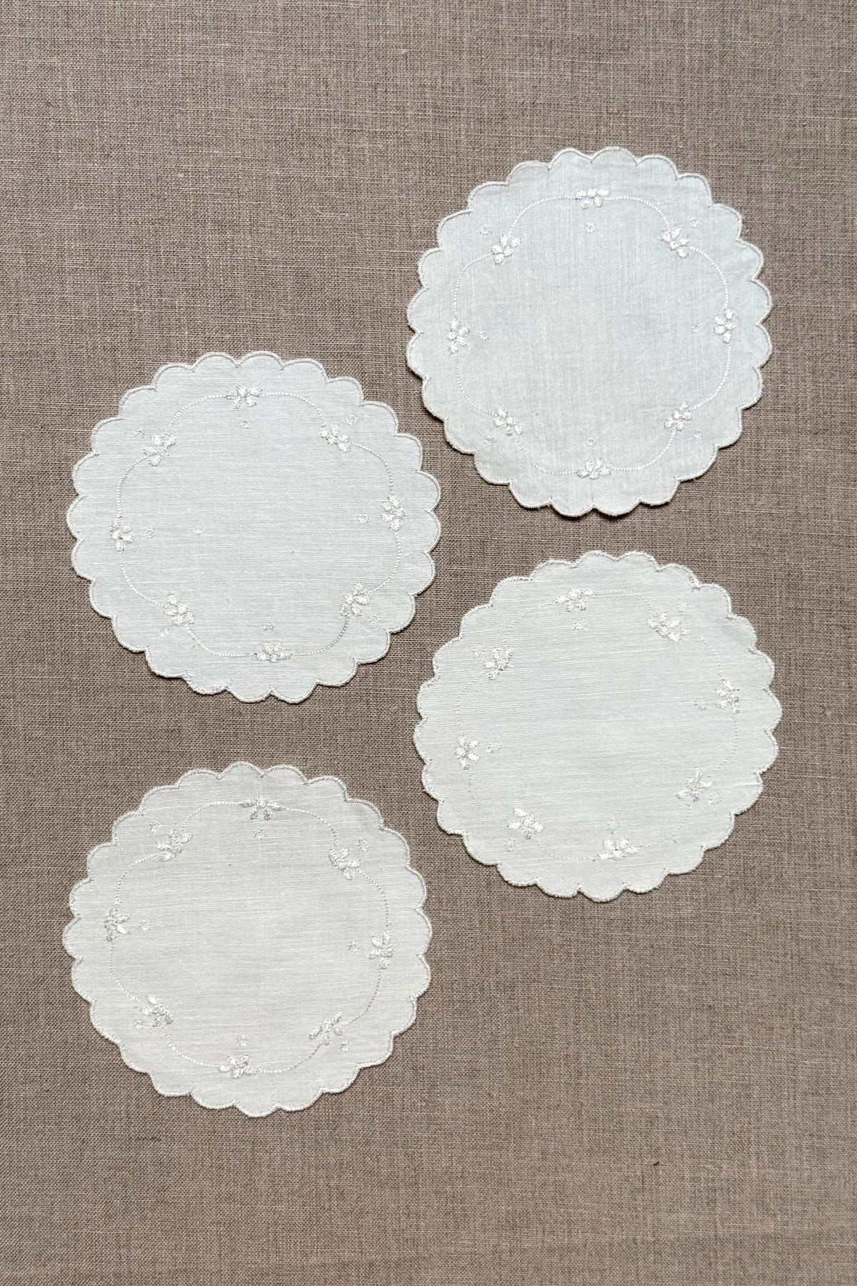 White Embroidered Cotton Coasters - Set of 2 - image 5