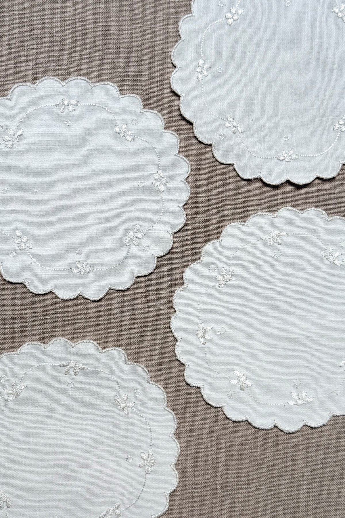 White Embroidered Cotton Coasters - Set of 2 - image 6