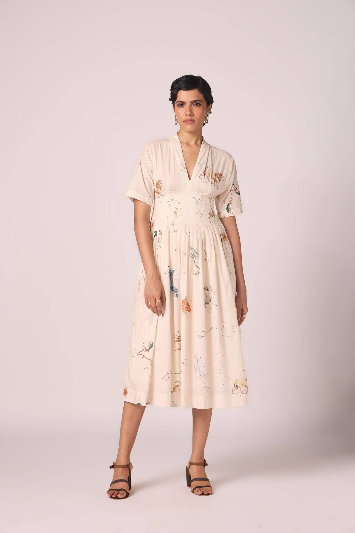 Aara Zodiac Print Pleated Dress - image 5