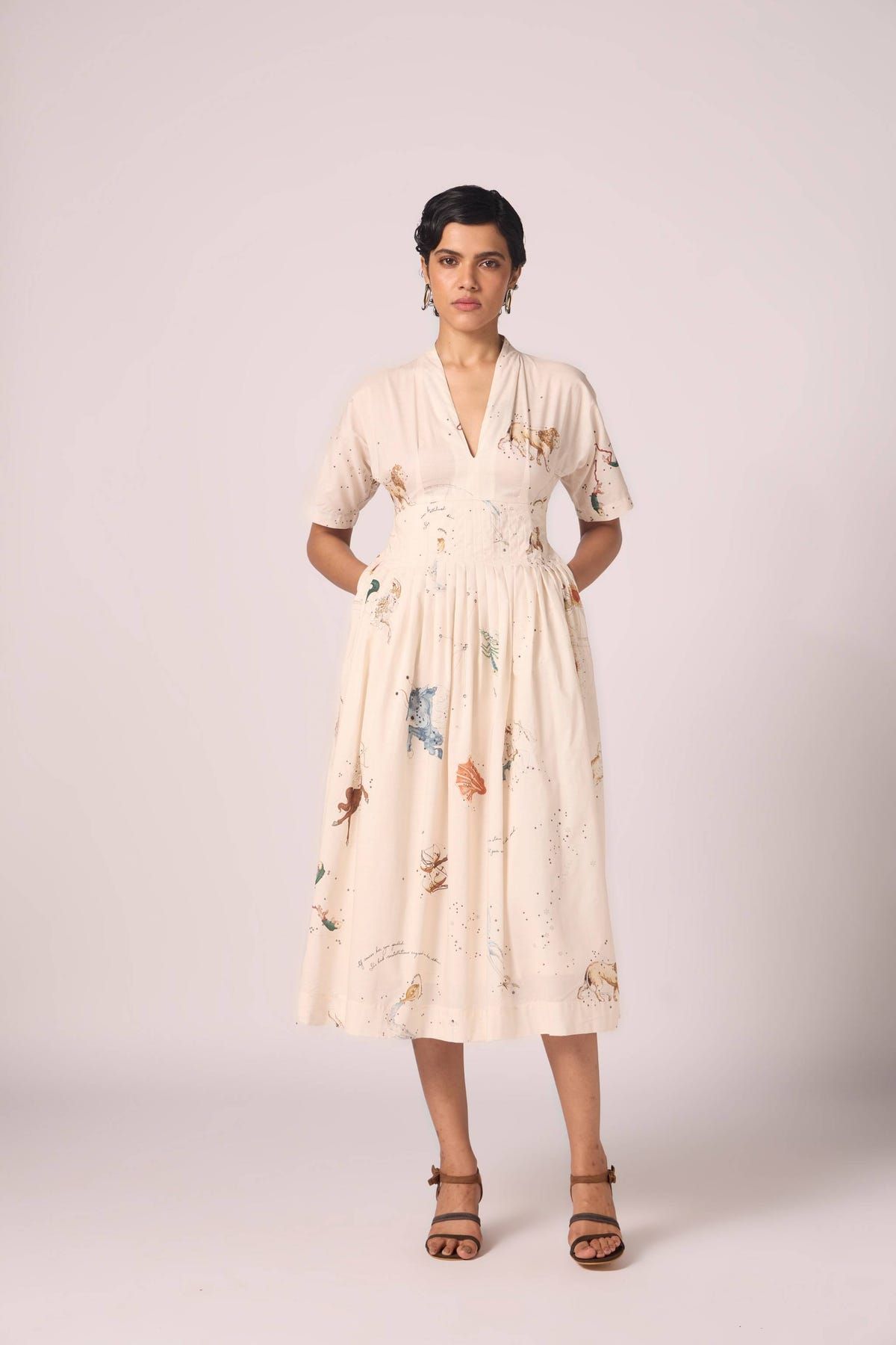 Aara Zodiac Print Pleated Dress - image 9