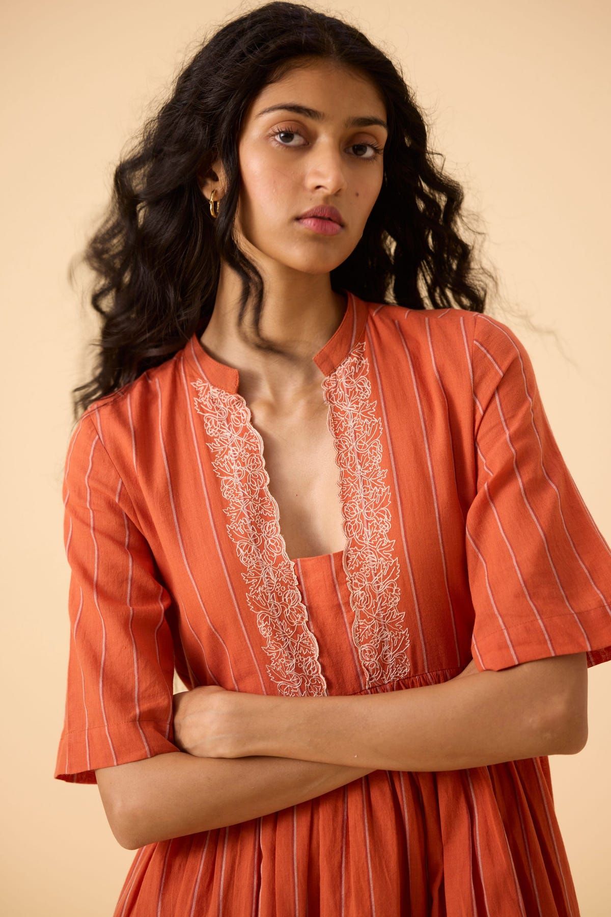 Sabah Orange Cotton Midi Dress - image 11
