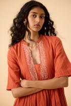 Sabah Orange Cotton Midi Dress view 11
