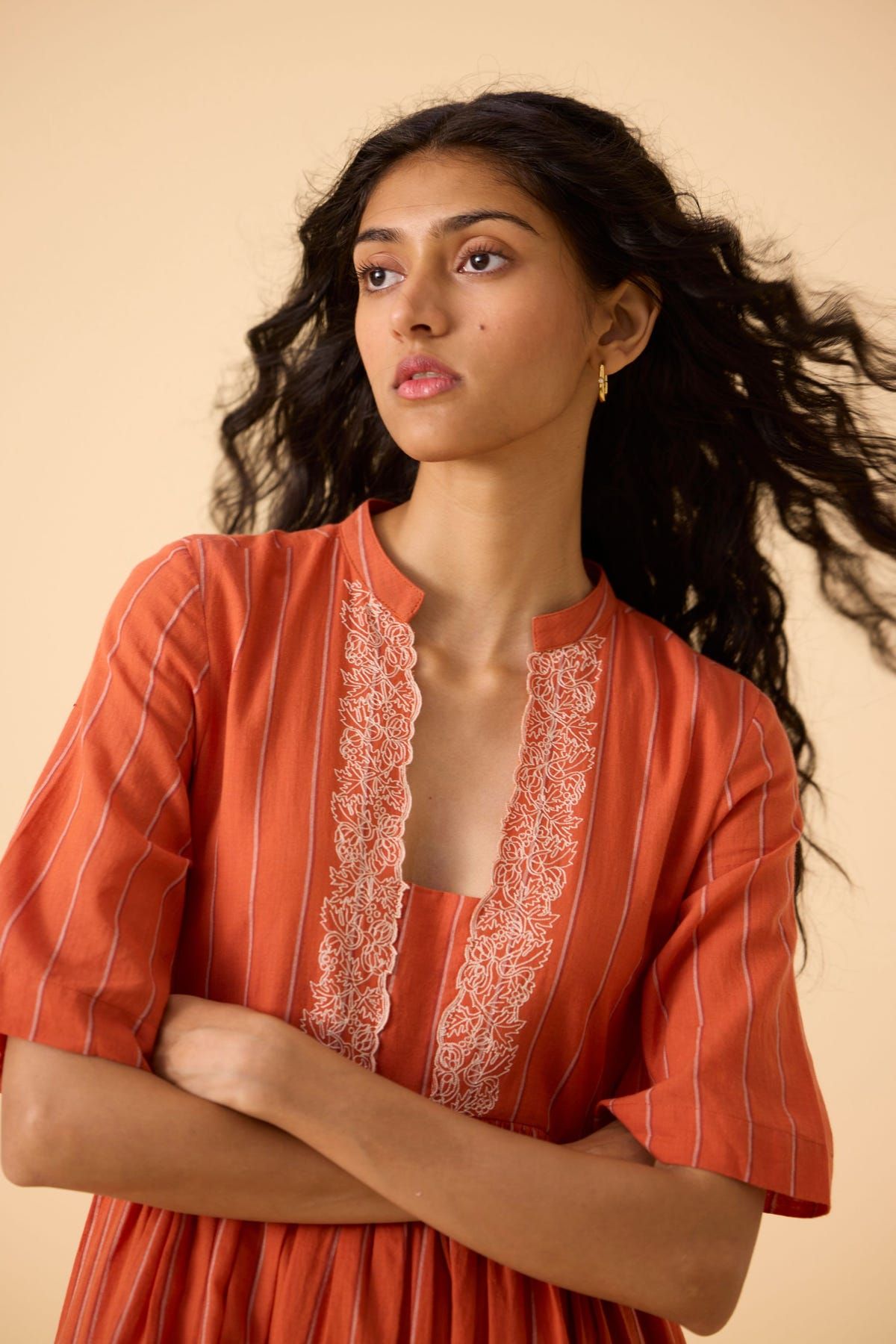 Sabah Orange Cotton Midi Dress - image 12