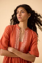 Sabah Orange Cotton Midi Dress view 12