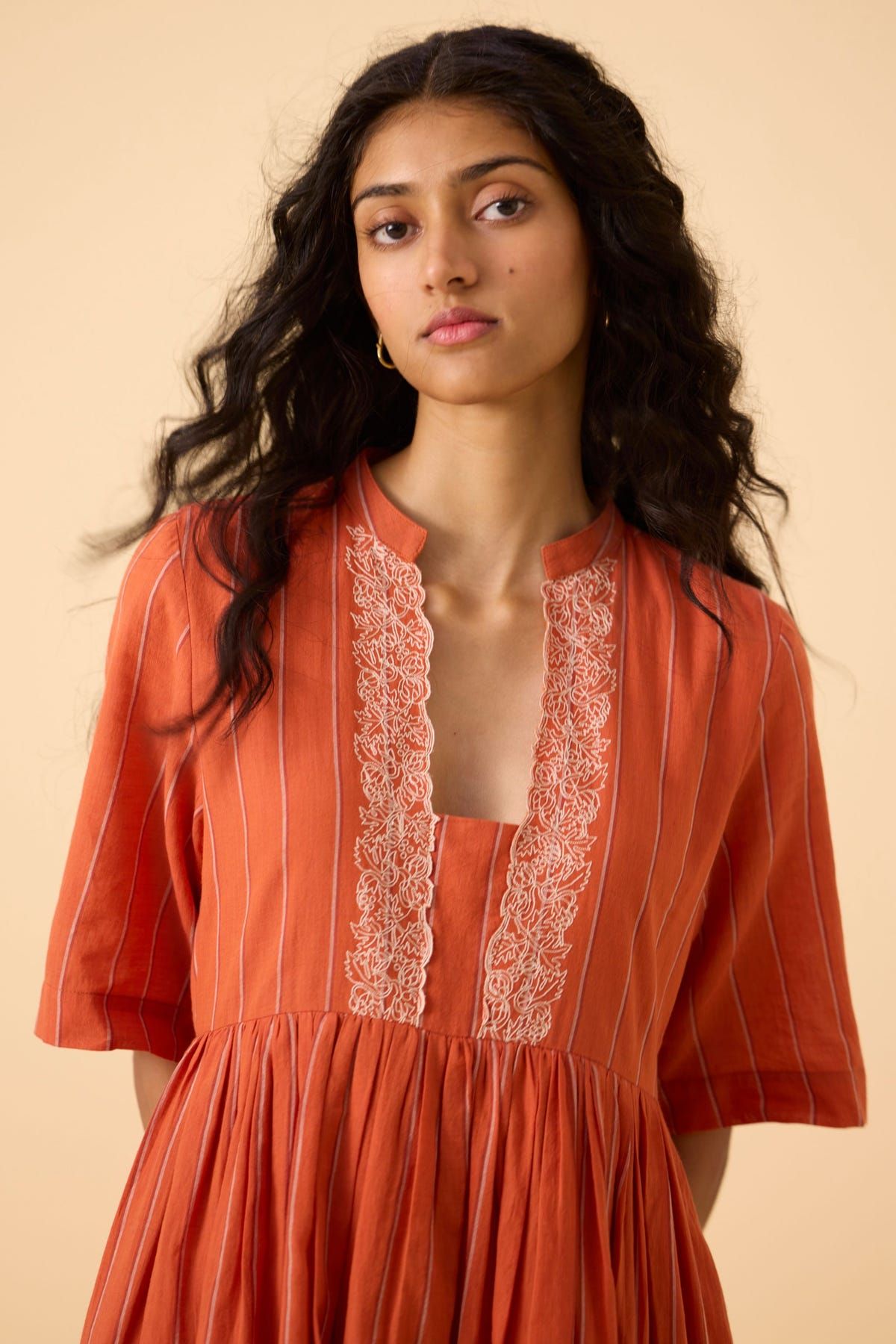 Sabah Orange Cotton Midi Dress - image 13