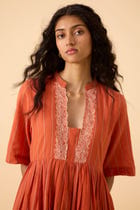 Sabah Orange Cotton Midi Dress view 13