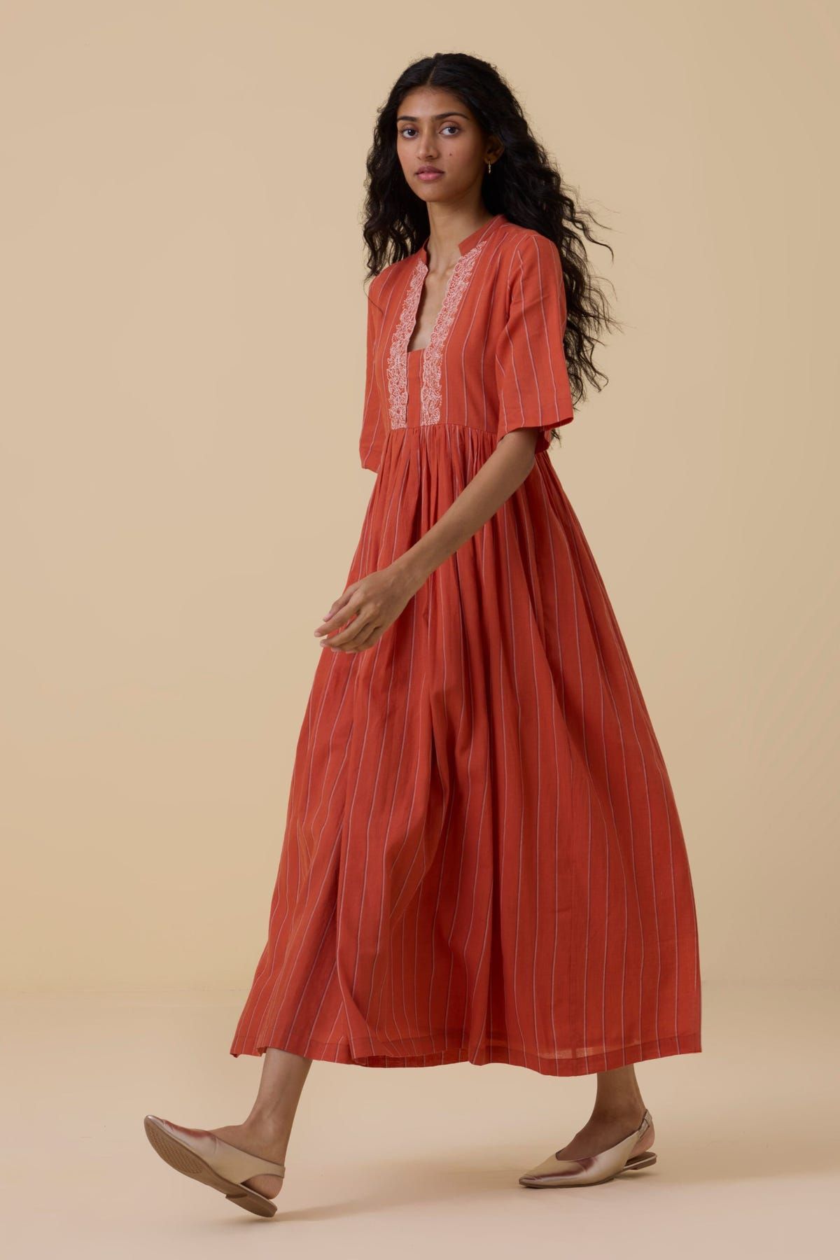 Sabah Orange Cotton Midi Dress - image 2