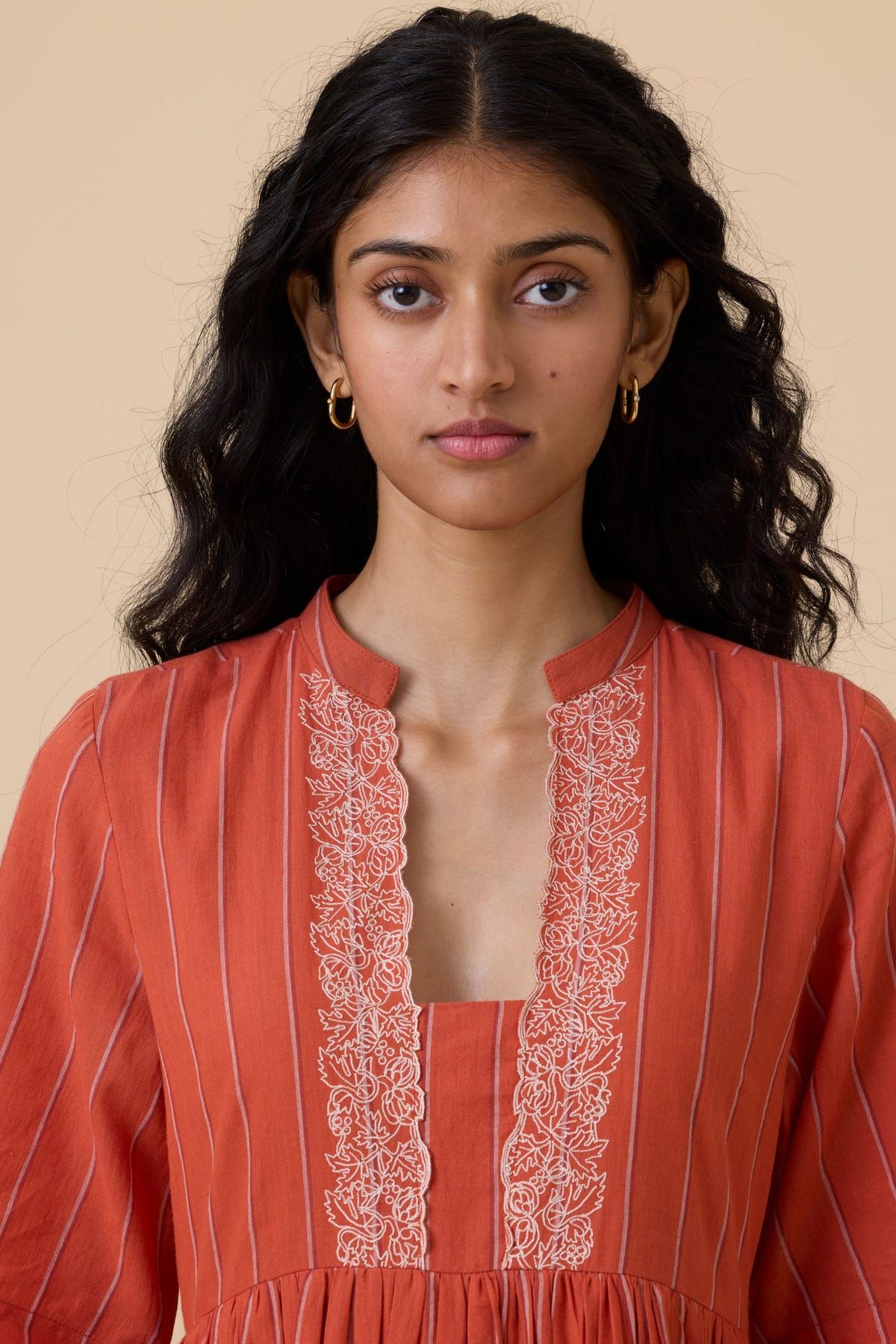 Sabah Orange Cotton Midi Dress - image 4