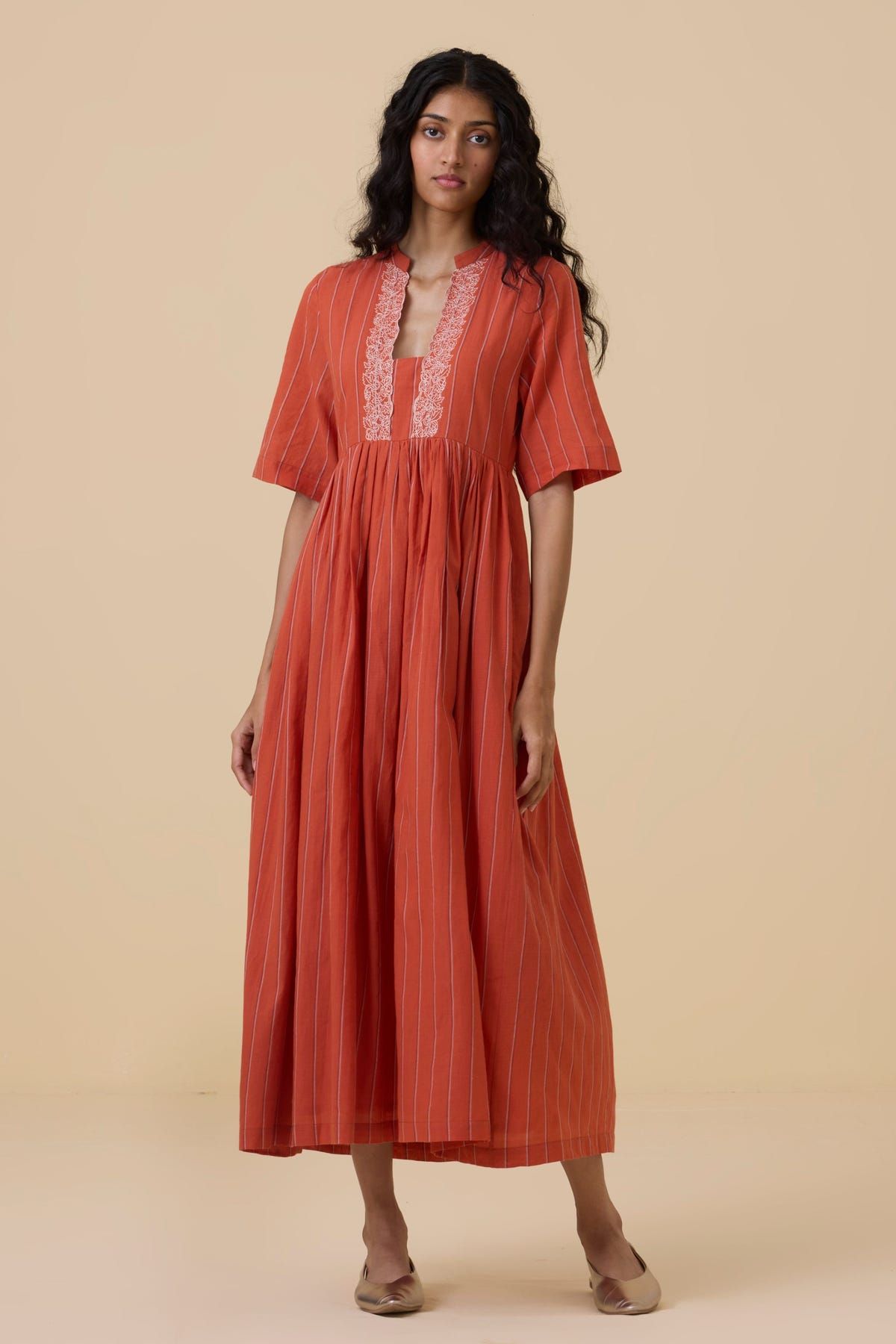 Sabah Orange Cotton Midi Dress - image 8
