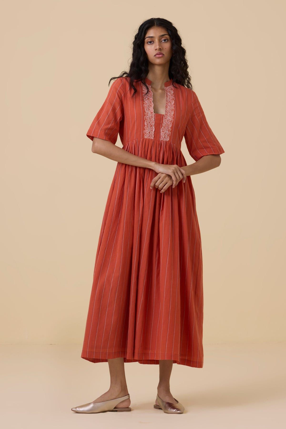 Sabah Orange Cotton Midi Dress - image 9