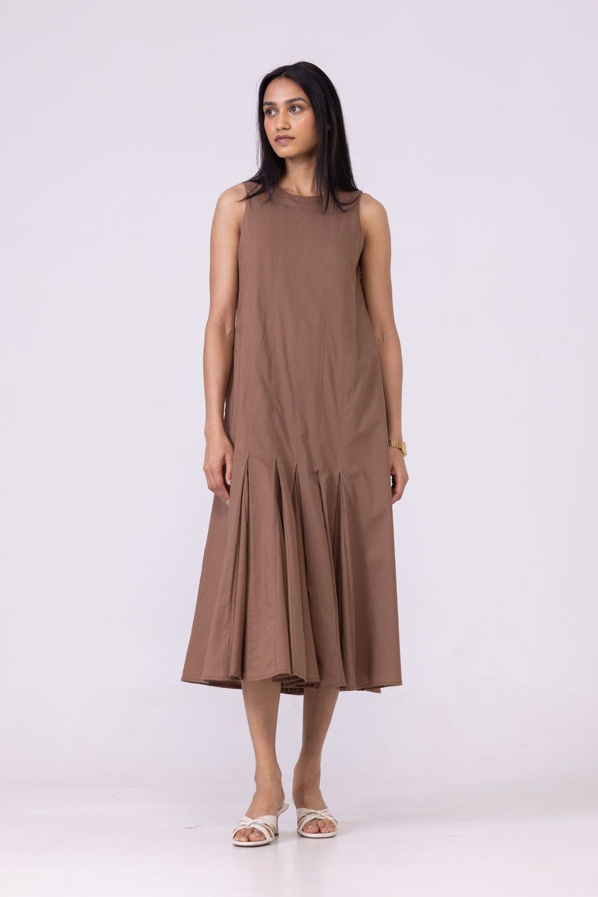 Arwen Brown Pleated Midi Dress - image 2