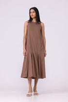Arwen Brown Pleated Midi Dress view 2