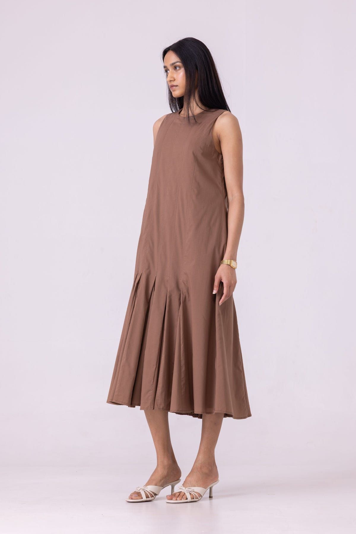 Arwen Brown Pleated Midi Dress - image 3