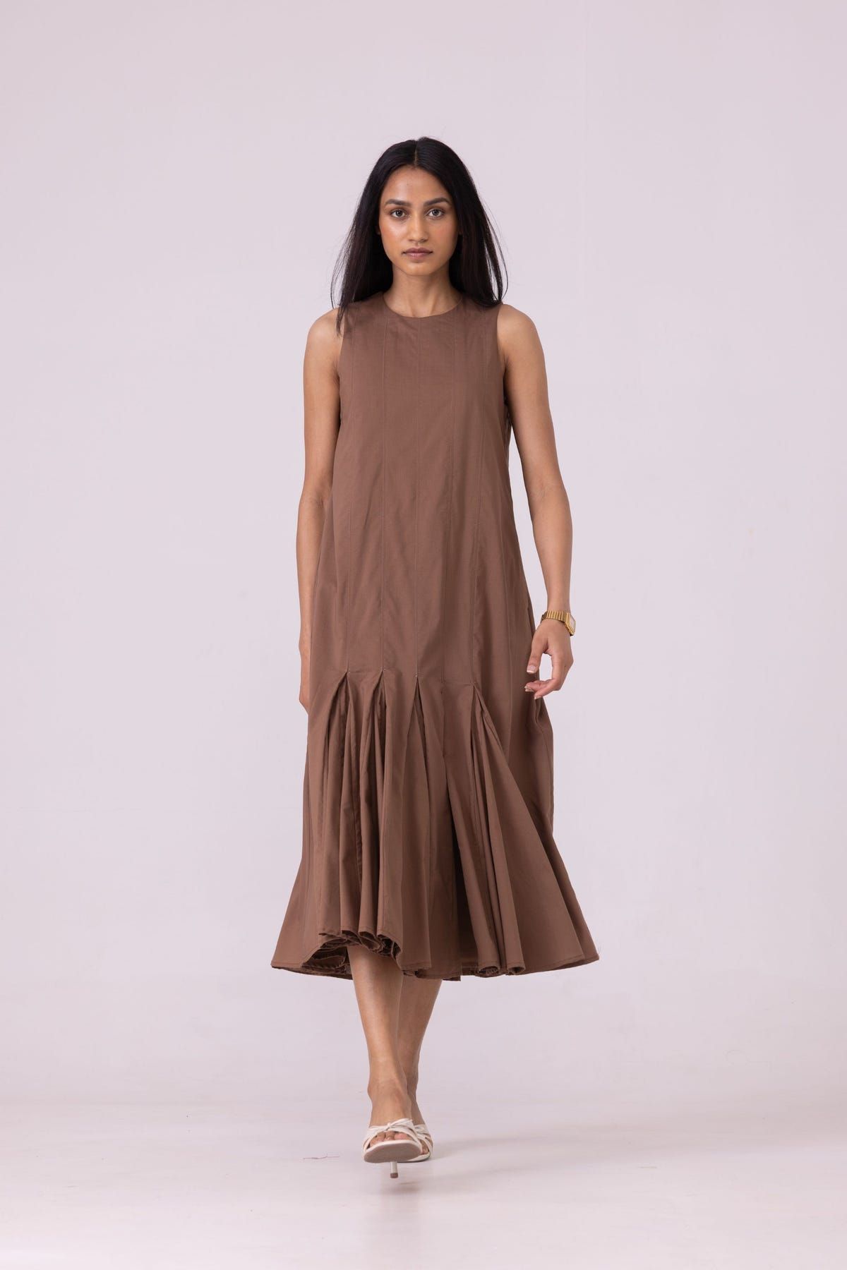 Arwen Brown Pleated Midi Dress - image 4