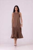 Arwen Brown Pleated Midi Dress view 4