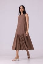 Arwen Brown Pleated Midi Dress view 5