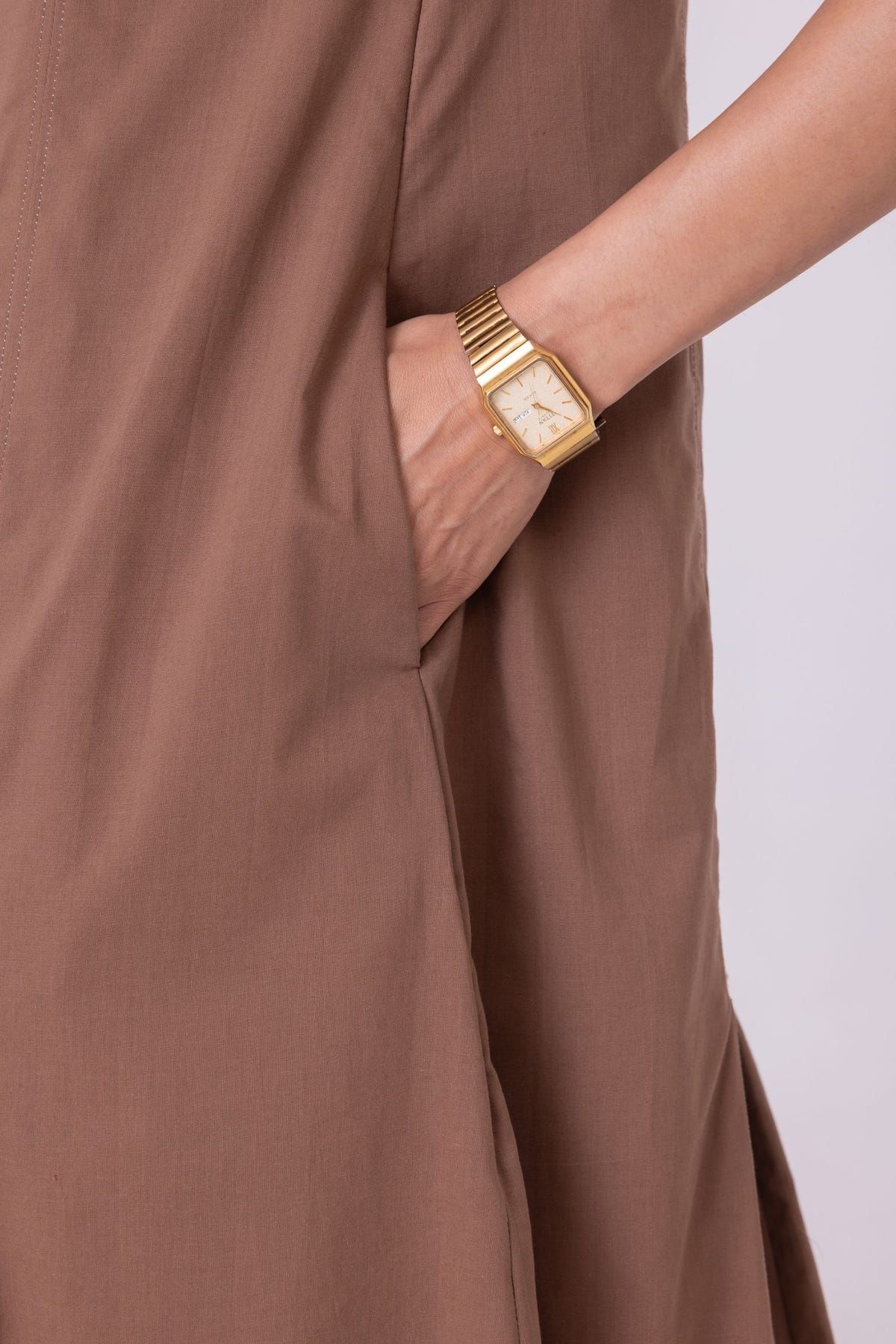 Arwen Brown Pleated Midi Dress - image 6