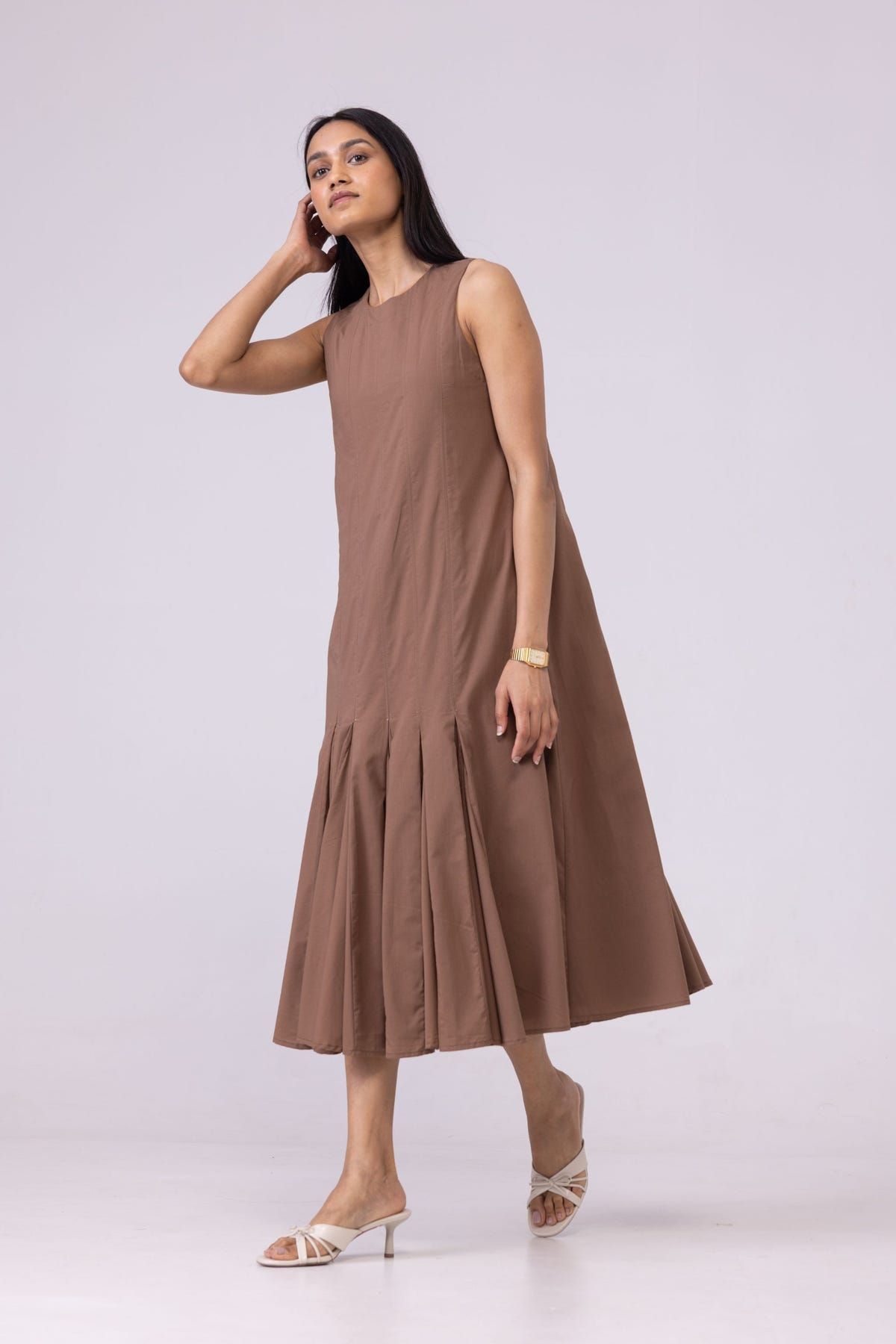Arwen Brown Pleated Midi Dress - image 7
