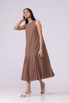 Arwen Brown Pleated Midi Dress view 7