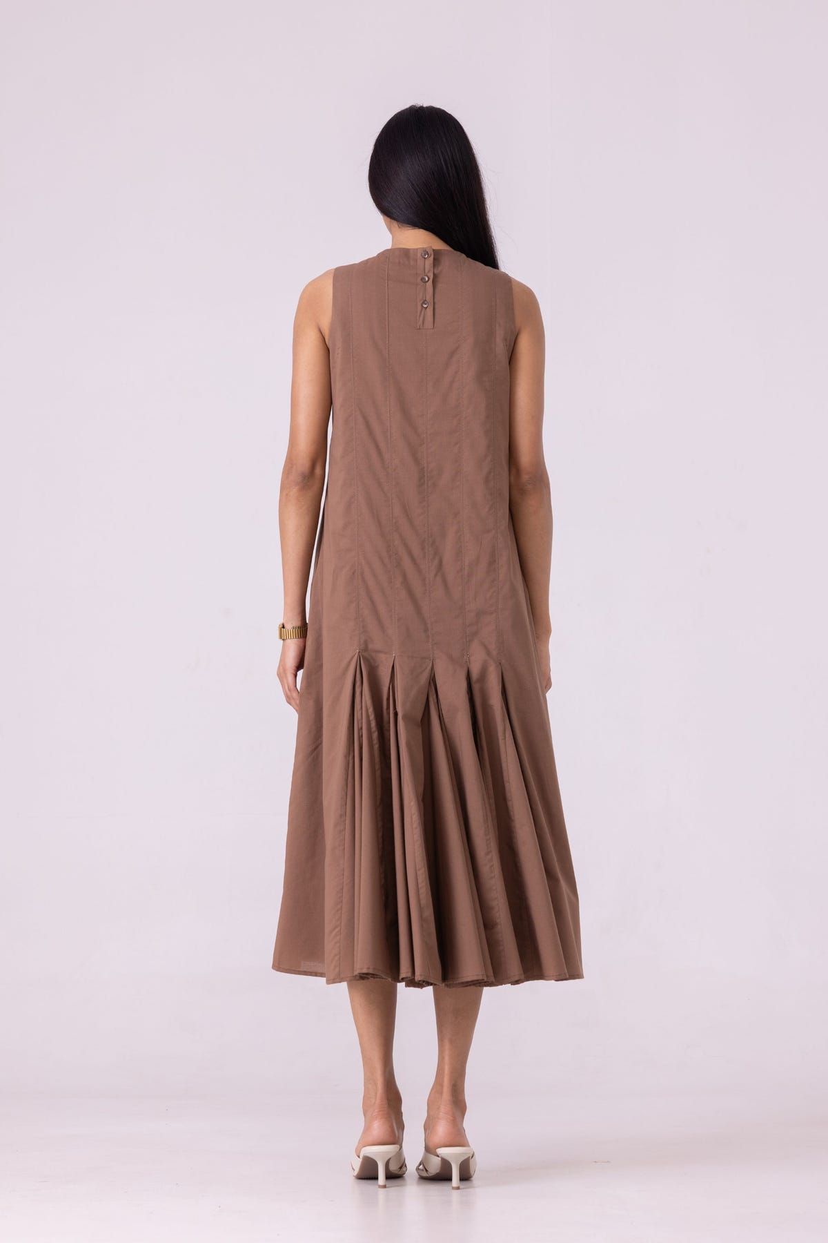 Arwen Brown Pleated Midi Dress - image 9