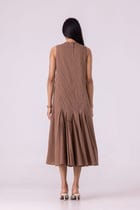 Arwen Brown Pleated Midi Dress view 9