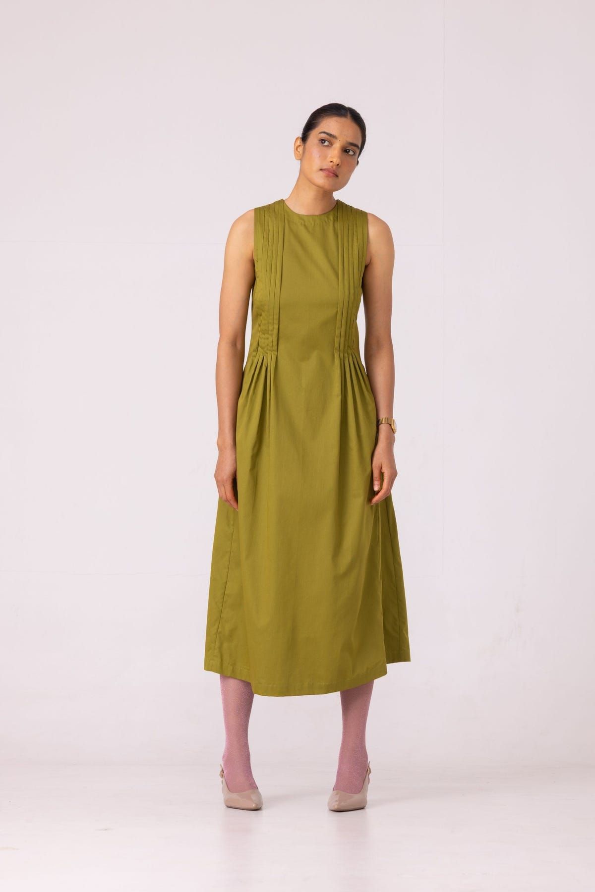 Indika Green Pleated Midi Dress - image 1