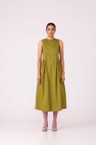 Indika Green Pleated Midi Dress view 2