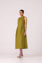 Indika Green Pleated Midi Dress view 3